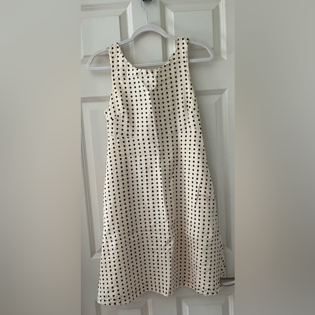 Vintage J. Crew Sleeveless Polka Dot Size 2 Cream & Brown Textured Sundress